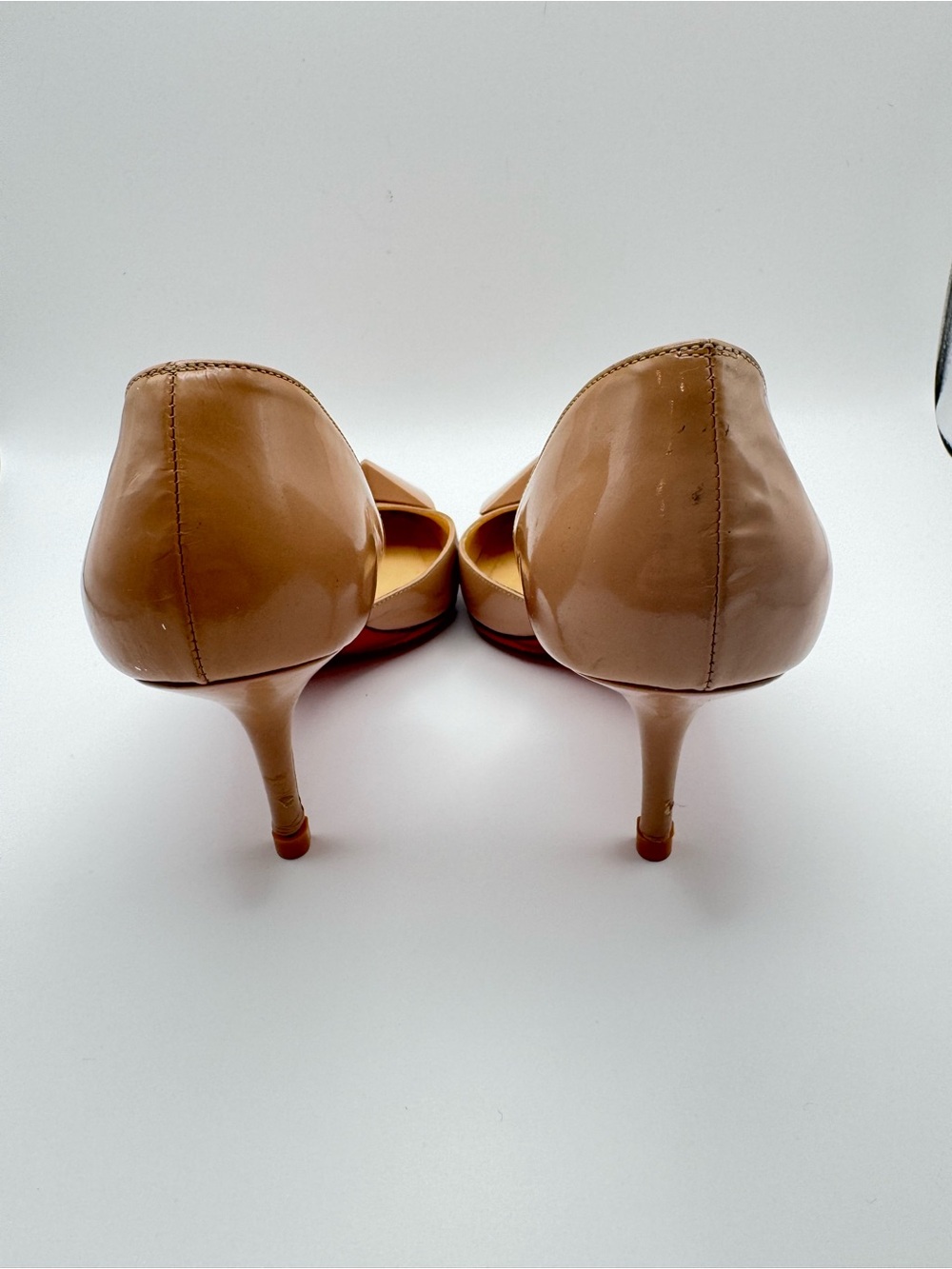 Christian Louboutin Nude Patent Leather D’Orsay Bow Pumps Heels EU 38 - Picture 3 of 6